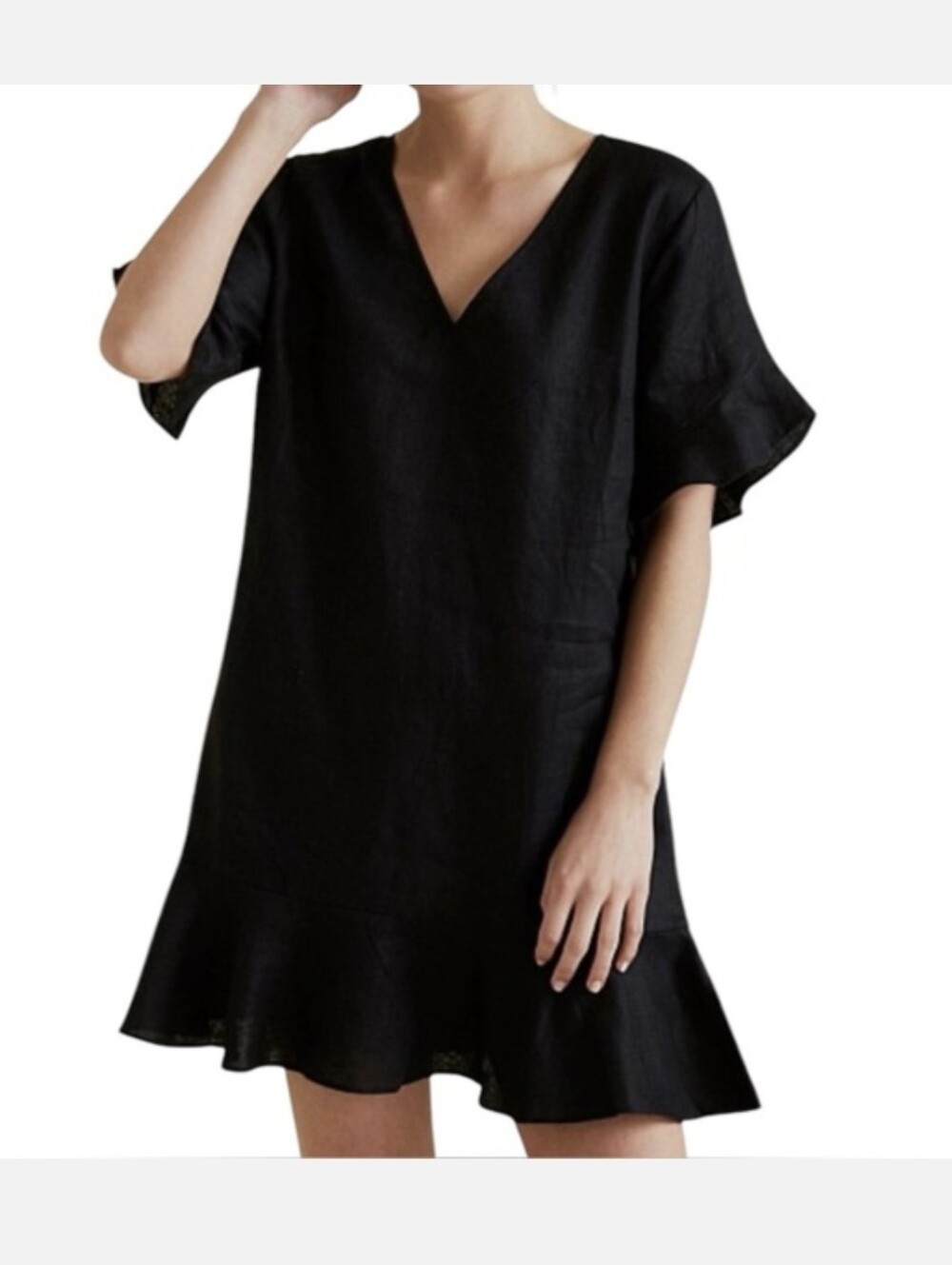 Seed heritage 100% Linen French Flutter Sleeve Dress size 10 Black